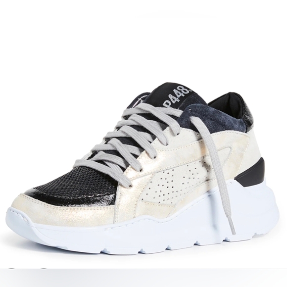 P448 Leia Metallic Chunky Dad Sneakers Gold Black Women's Size EU 38 - Picture 1 of 11